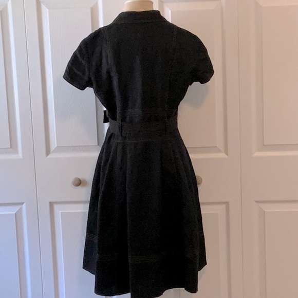 Talbots- Black Linen Shirtwaist Dress- Belt- Short Sleeves- Full Skirt-8P - Picture 4 of 11